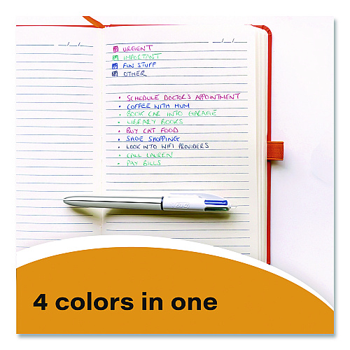 BIC 4-Color Shine Multi-Color Ballpoint Pen, Retractable, Medium 1mm, Black/Blue/Green/Red Ink, Assorted Metallic Barrels, 3/Pack (MMMTP31AST)