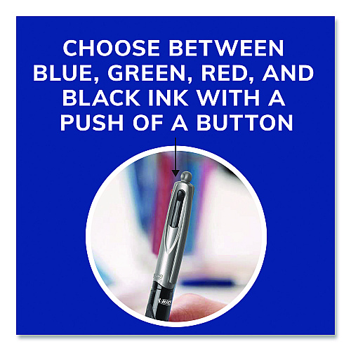BIC 4-Color Pro Grip Multi-Color Ballpoint Pen, Retractable, Medium 1 mm, Black/Blue/Green/Red Ink, Black/Gray Barrel, Dozen (MMPG11AST)
