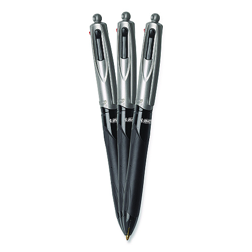 BIC 4-Color Pro Grip Multi-Color Ballpoint Pen, Retractable, Medium 1 mm, Black/Blue/Green/Red Ink, Black/Gray Barrel, Dozen (MMPG11AST)