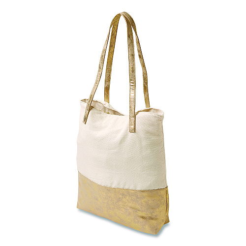 Martha Stewart Deluxe Tote Bag, Large, Accommodates Laptops Up to 13", 14.25" x 4" x 16.25", Beige/Gold (MS106A)