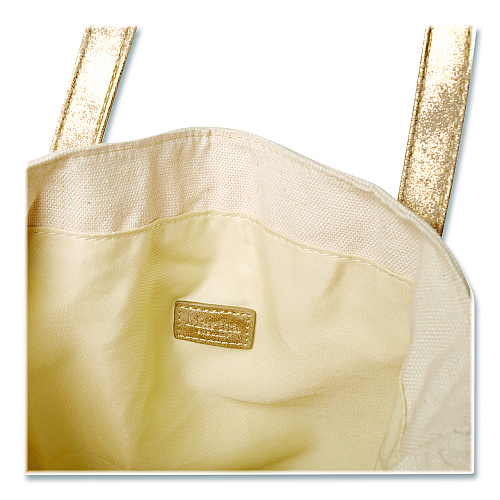 Martha Stewart Deluxe Tote Bag, Large, Accommodates Laptops Up to 13", 14.25" x 4" x 16.25", Beige/Gold (MS106A)