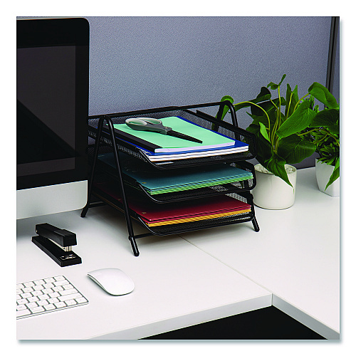 Mind Reader Tiered Metal Mesh Desk Tray Organizer, 3-Tier, Letter Size, 11.5 x 13.75 x 10, Black (3TPAPERBLK)