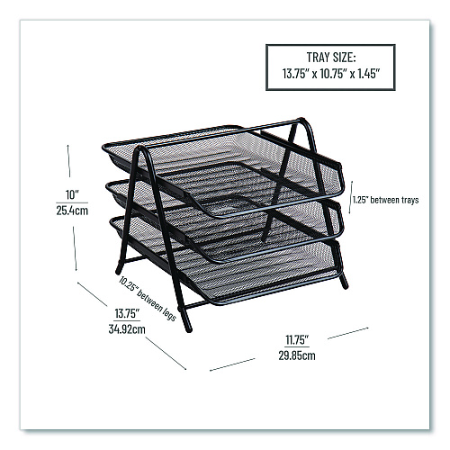 Mind Reader Tiered Metal Mesh Desk Tray Organizer, 3-Tier, Letter Size, 11.5 x 13.75 x 10, Black (3TPAPERBLK)