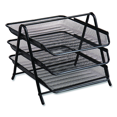 Mind Reader Tiered Metal Mesh Desk Tray Organizer, 3-Tier, Letter Size, 11.5 x 13.75 x 10, Black (3TPAPERBLK)