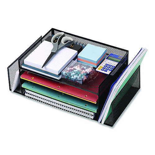 Mind Reader Metal Mesh Desktop Organizer Letter Tray, 6 Sections, Letter Size, 9.15 x 16.75 x 6, Black (4TSIDE2BLK)