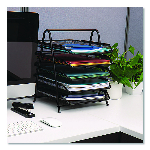 Mind Reader Metal Mesh Desk Tray Organizer, 5-Tier, Letter Size, 14 x 11.75 x 14.5, Black (5TPAPERBLK)