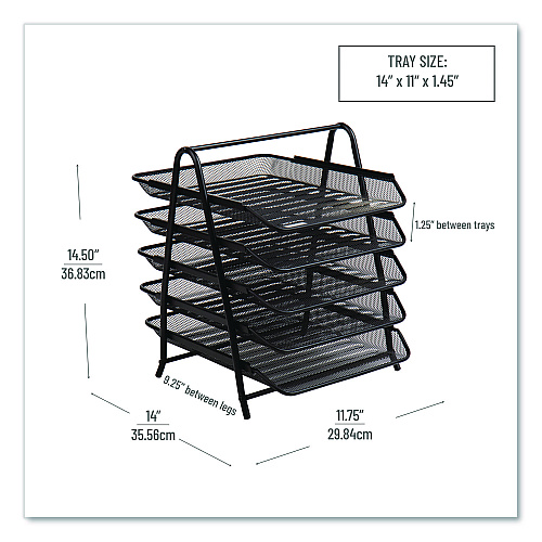 Mind Reader Metal Mesh Desk Tray Organizer, 5-Tier, Letter Size, 14 x 11.75 x 14.5, Black (5TPAPERBLK)