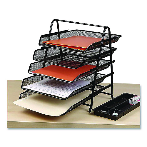 Mind Reader Metal Mesh Desk Tray Organizer, 5-Tier, Letter Size, 14 x 11.75 x 14.5, Black (5TPAPERBLK)