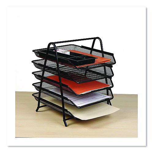 Mind Reader Metal Mesh Desk Tray Organizer, 5-Tier, Letter Size, 14 x 11.75 x 14.5, Black (5TPAPERBLK)