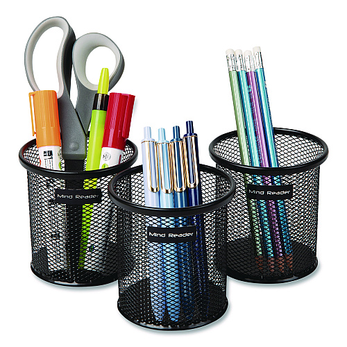 Mind Reader Metal Mesh Utensil Holder, 3.5" dia x 3.7"h, Black, 3/Pack (CLIPMESH3BLK)