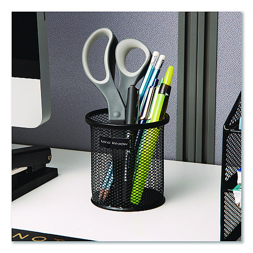 Mind Reader Metal Mesh Utensil Holder, 3.5" dia x 3.7"h, Black, 3/Pack (CLIPMESH3BLK)