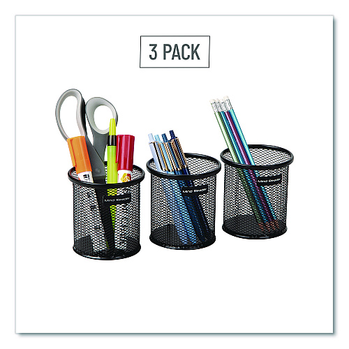 Mind Reader Metal Mesh Utensil Holder, 3.5" dia x 3.7"h, Black, 3/Pack (CLIPMESH3BLK)