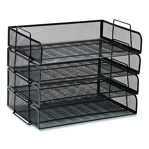 Mind Reader Stackable Paper Desk Tray Organizer, Letter Size, 9.75 x 14 x 3.25, Black, 4/Pack (DSTACK4BLK)
