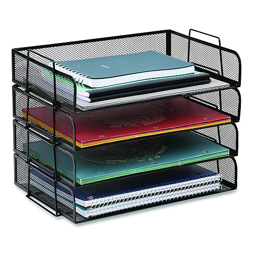 Mind Reader Stackable Paper Desk Tray Organizer, Letter Size, 9.75 x 14 x 3.25, Black, 4/Pack (DSTACK4BLK)