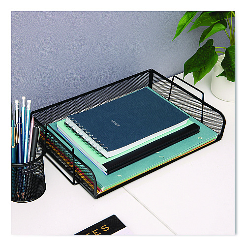 Mind Reader Stackable Paper Desk Tray Organizer, Letter Size, 9.75 x 14 x 3.25, Black, 4/Pack (DSTACK4BLK)