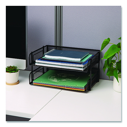 Mind Reader Stackable Paper Desk Tray Organizer, Letter Size, 10 x 13.5 x 2.5, Black, 2/Pack (ESTACK2BLK)