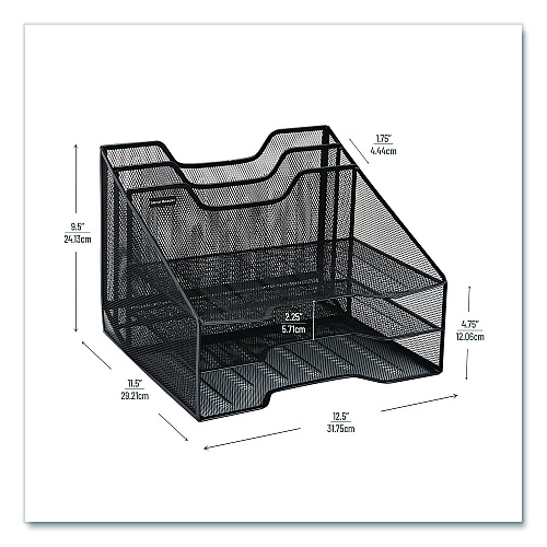 Mind Reader Metal Mesh Vertical File Holder Paper Tray Desktop Organizer, 2-Tier/5-Compartment, Letter Size, 11.25 x 12.5 x 9.5, Black (MESHBOX5BLK)