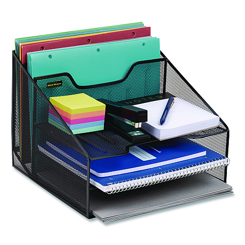 Mind Reader Metal Mesh Vertical File Holder Paper Tray Desktop Organizer, 2-Tier/5-Compartment, Letter Size, 11.25 x 12.5 x 9.5, Black (MESHBOX5BLK)
