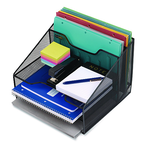 Mind Reader Metal Mesh Vertical File Holder Paper Tray Desktop Organizer, 2-Tier/5-Compartment, Letter Size, 11.25 x 12.5 x 9.5, Black (MESHBOX5BLK)