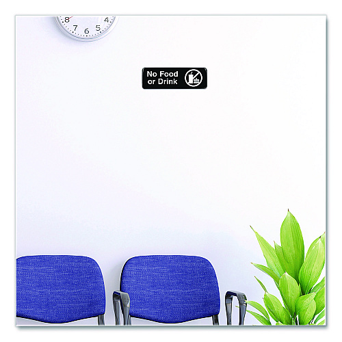 Excello Global Products No Food or Drink Wall Sign, 9" x 3", Black Face, White Graphics, 3/Pack (EGPHD0267S)