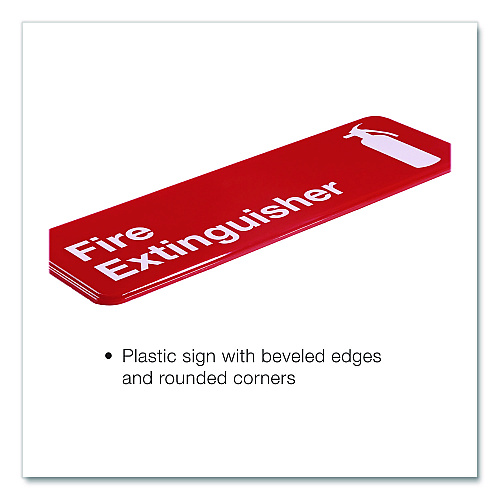 Excello Global Products Fire Extinguisher Wall Sign, 9" x 3", Red Face, White Graphics, 3/Pack (EGPHD0480S)