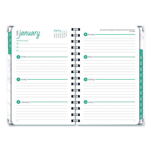 Global Printed Products Marble Weekly/Monthly Planner, Marble Stone Artwork, 8 x 5.5, White/Gray/Silver Cover, 14-Month: Nov 2024 to Dec 2025 (SPLS255804)
