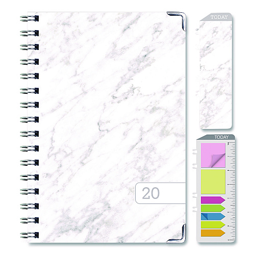 Global Printed Products Marble Weekly/Monthly Planner, Marble Stone Artwork, 8 x 5.5, White/Gray/Silver Cover, 14-Month: Nov 2024 to Dec 2025 (SPLS255804)
