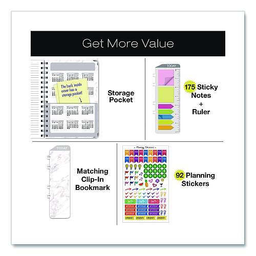 Global Printed Products Marble Weekly/Monthly Planner, Marble Stone Artwork, 8 x 5.5, White/Gray/Silver Cover, 14-Month: Nov 2024 to Dec 2025 (SPLS255804)