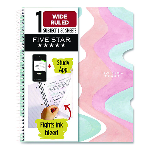 Five Star Brushy Moves Spiral Notebook, 1-Subject, Medium/College Rule, Assorted Cover Colors, (80) 11 x 8.5 Sheets, 2/Pack (930060)
