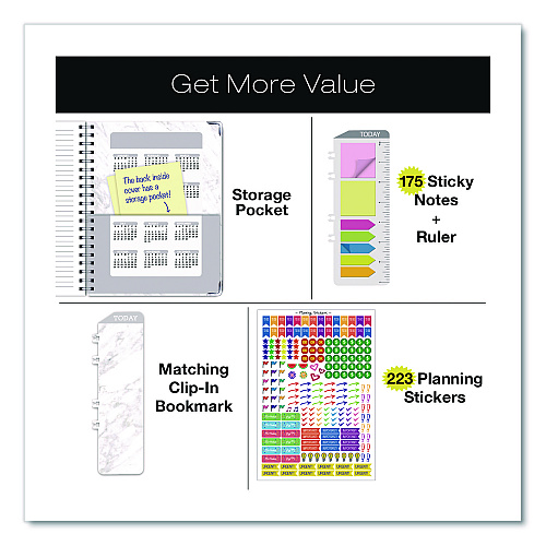 Global Printed Products Marble Weekly/Monthly Planner, Marble Stone Artwork, 11 x 8.5, White/Gray/Silver Cover, 14-Month: Nov 2024 to Dec 2025 (SPLS25851106)
