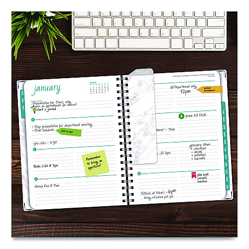 Global Printed Products Marble Weekly/Monthly Planner, Marble Stone Artwork, 11 x 8.5, White/Gray/Silver Cover, 14-Month: Nov 2024 to Dec 2025 (SPLS25851106)