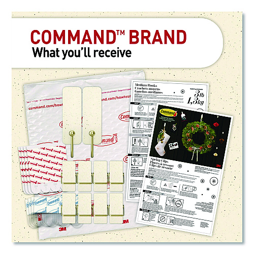 Command Limited Edition Hooks and Clips, Vanilla Bean, 3 lb Capacity, 2 Hooks, 8 Clips and 12 Strips/Pack (VBMHP10ESF)