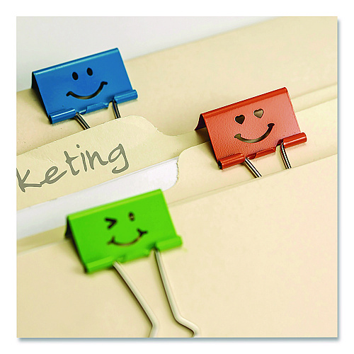 Officemate Smiling Face Binder Clips, Medium, Assorted Colors, 36/Pack (31095)