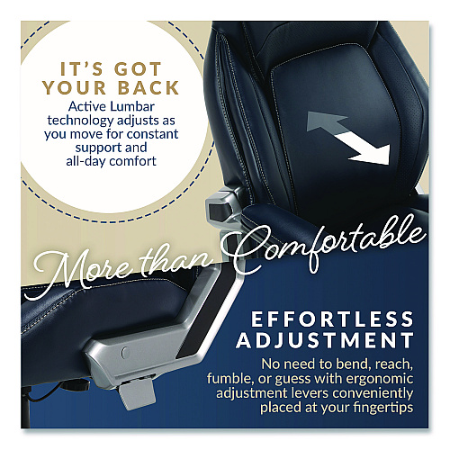 La-Z-Boy Meyer Bonded Leather Executive Chair, Supports Up to 275 lb, 19" x 22.75", Navy Seat, Navy/Back, Silver Base (60082NVYCC)