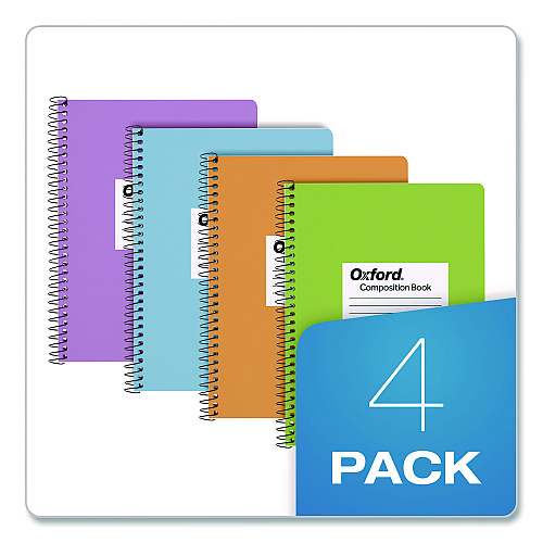 Oxford Spiralbound Composition Books, Wide/Legal Rule, Assorted Cover Colors, (80) 9.75 x 7.5 Sheets, 4/Pack (64946)