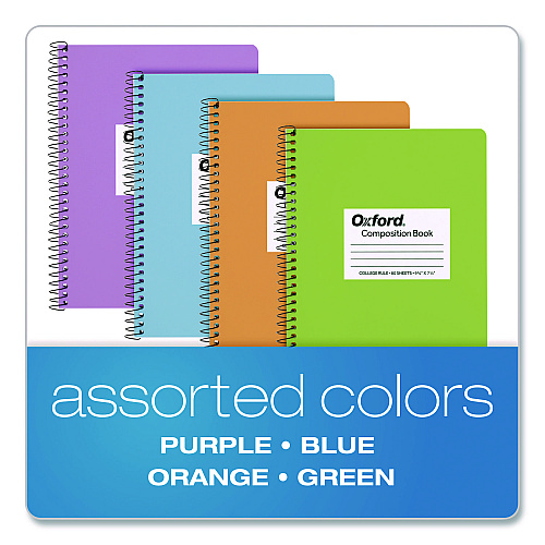 Oxford Spiralbound Composition Books, Medium/College Rule, Assorted Cover Colors, (80) 9.75 x 7.5 Sheets, 4/Pack (64947)