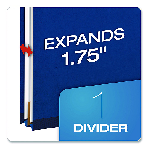 Pendaflex Colored Pressboard Top Tab Classification Folders, 1.75" Expansion, 1 Divider, 4 Fasteners, Letter Size, Dark Blue, 10/Box (23732P)