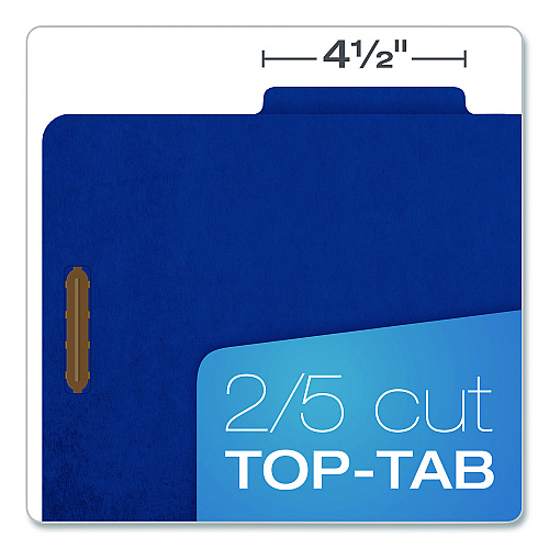 Pendaflex Colored Pressboard Top Tab Classification Folders, 1.75" Expansion, 1 Divider, 4 Fasteners, Letter Size, Dark Blue, 10/Box (23732P)