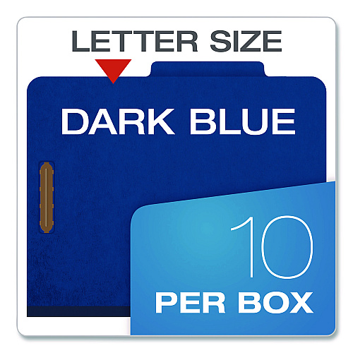 Pendaflex Colored Pressboard Top Tab Classification Folders, 1.75" Expansion, 1 Divider, 4 Fasteners, Letter Size, Dark Blue, 10/Box (23732P)
