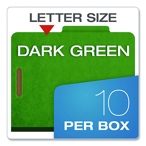 Pendaflex Colored Pressboard Top Tab Classification Folders, 2.5" Expansion, 2 Dividers, 6 Fasteners, Letter Size, Dark Green, 10/Box (24133P)