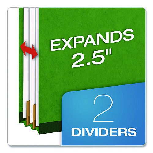 Pendaflex Colored Pressboard Top Tab Classification Folders, 2.5" Expansion, 2 Dividers, 6 Fasteners, Letter Size, Dark Green, 10/Box (24133P)