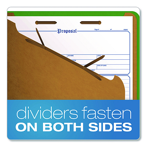 Pendaflex Colored Pressboard Top Tab Classification Folders, 2.5" Expansion, 2 Dividers, 6 Fasteners, Letter Size, Dark Green, 10/Box (24133P)