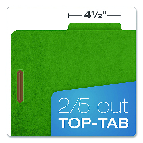 Pendaflex Colored Pressboard Top Tab Classification Folders, 2.5" Expansion, 2 Dividers, 6 Fasteners, Letter Size, Dark Green, 10/Box (24133P)