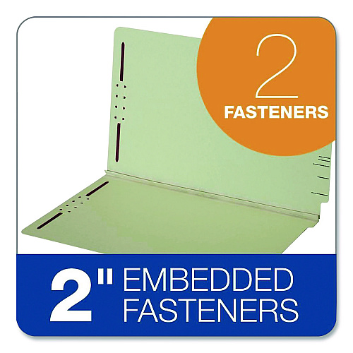 Pendaflex Colored Pressboard End Tab Fastener Folders, 2 Fasteners, Legal Size, Light Green Exterior, 25/Box (47715GW)