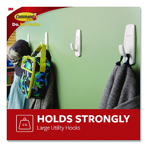 Command General Purpose Hooks, Large, Plastic, White, 5 lb Capacity, 12 Hooks and 18 Strips/Pack (17003CLUB)