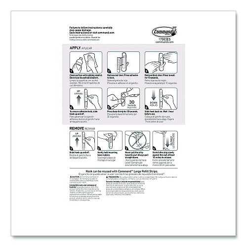 Command General Purpose Hooks, Large, Plastic, White, 5 lb Capacity, 12 Hooks and 18 Strips/Pack (17003CLUB)