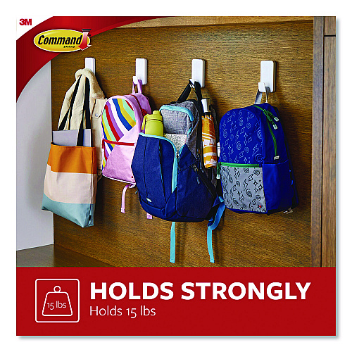 Command X-Large Utility Hooks, Plastic, White, 15 lb Capacity, 1 Hook and 4 Strips (17011ES)
