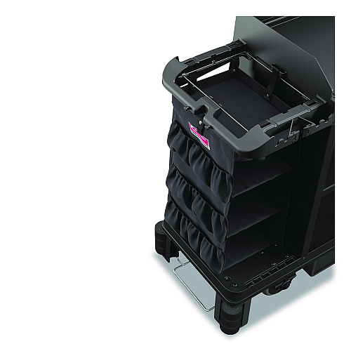3-Sided Hanging Bag with Shelves for Suncast Commercial HKC1000/HKC2000 Housekeeping Carts, 25.4 gal, 15.7 x 12.4 x 30, Black (HKCBAG03D)