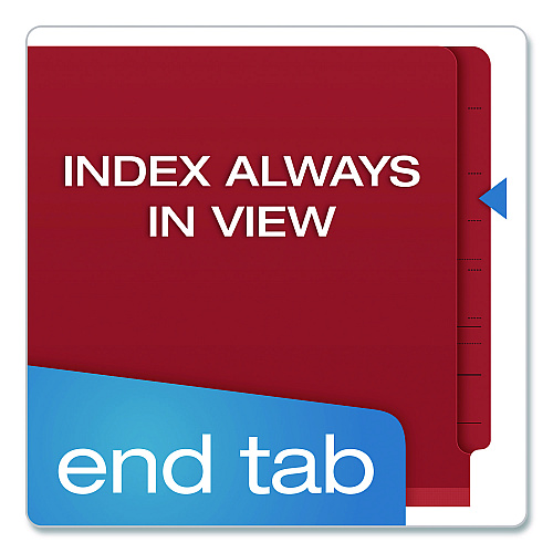 Pendaflex Colored Pressboard End Tab Classification Folders, 1.75" Expansion, 1 Divider, 4 Fasteners, Letter Size, Red Exterior, 10/Box (H1150R)