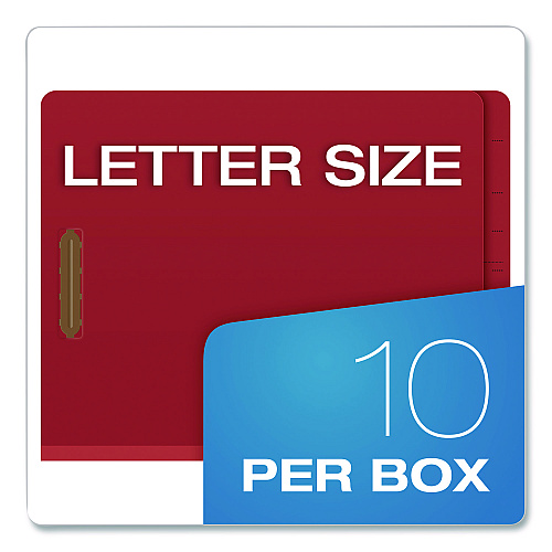 Pendaflex Colored Pressboard End Tab Classification Folders, 1.75" Expansion, 1 Divider, 4 Fasteners, Letter Size, Red Exterior, 10/Box (H1150R)